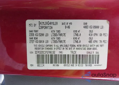 2007 Dodge Ram 2500 Slt from USA, damaged, VIN 3D7KS29C37G706192